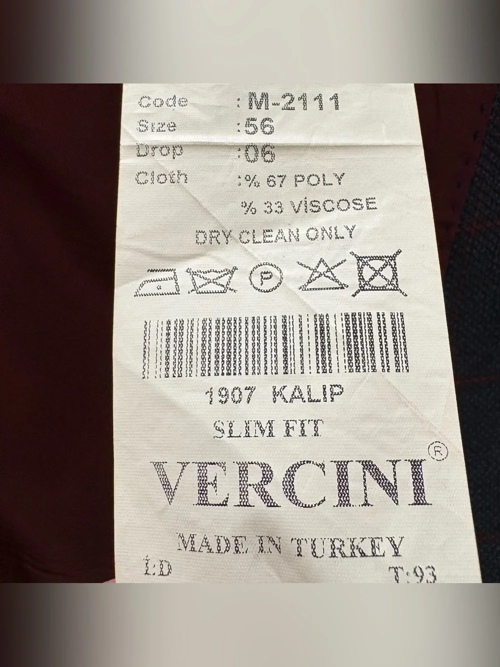 Vercini 46R Navy Windowpane Plaid Sport Coat Slim Fit Blazer Business Casual